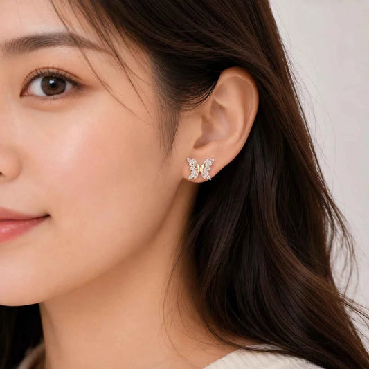 Golden Flutter Butterfly Stud Earrings