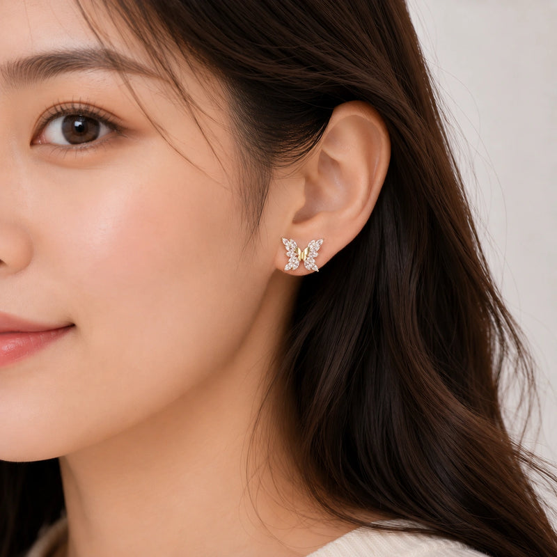Golden Flutter Butterfly Stud Earrings