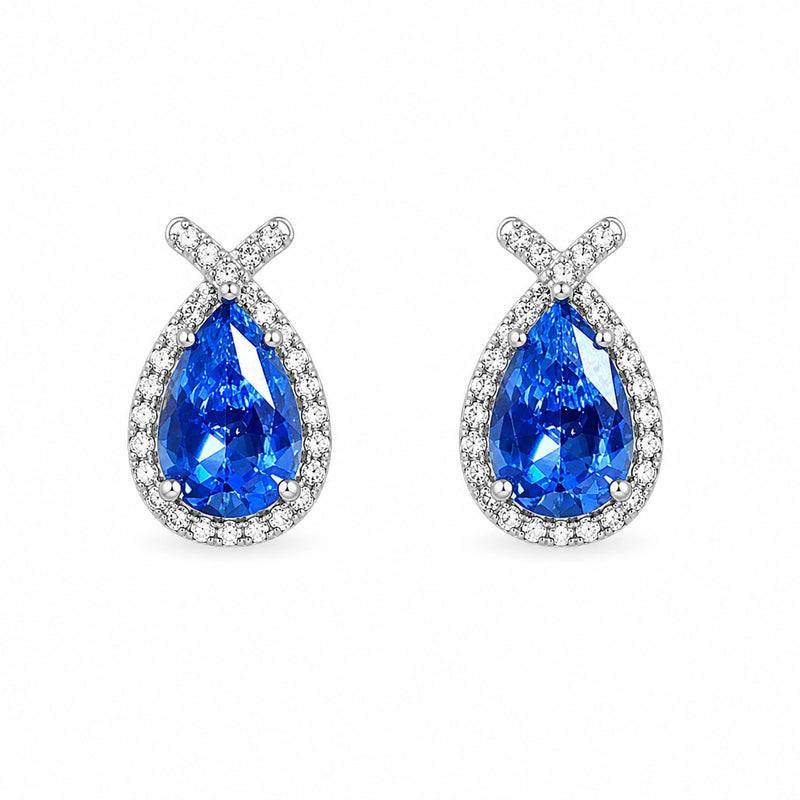 Sapphire Teardrop Halo Stud Earrings