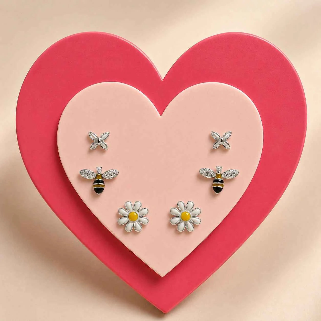 Silver Bee & Daisy Stud Earrings Set