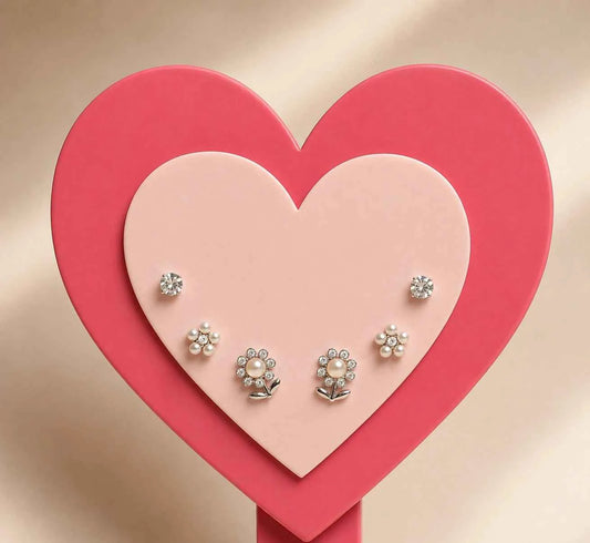 Silver Bloom Stud Trio Collection
