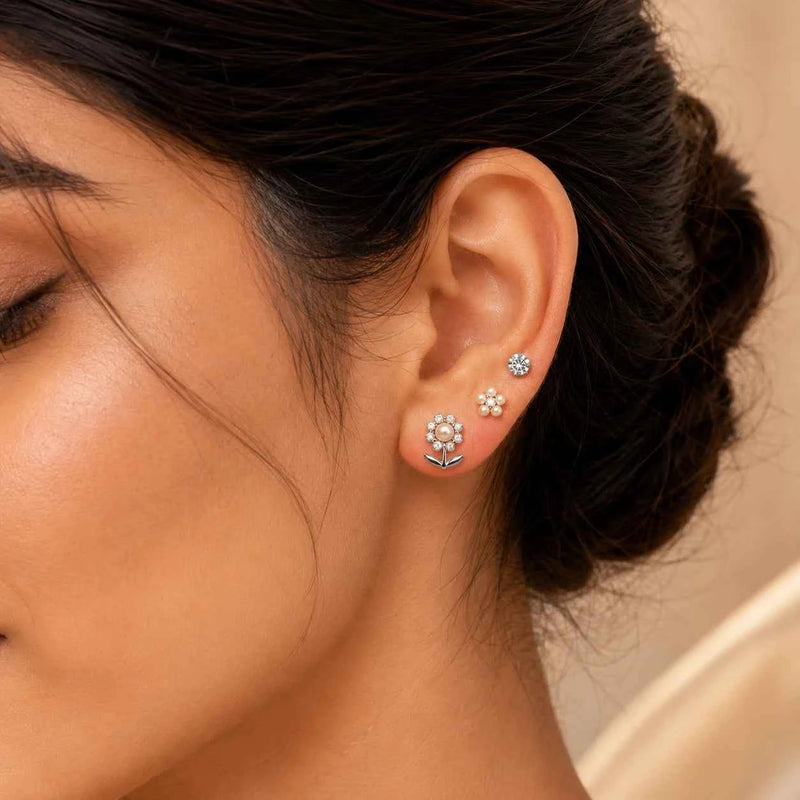 Silver Bloom Stud Trio Collection