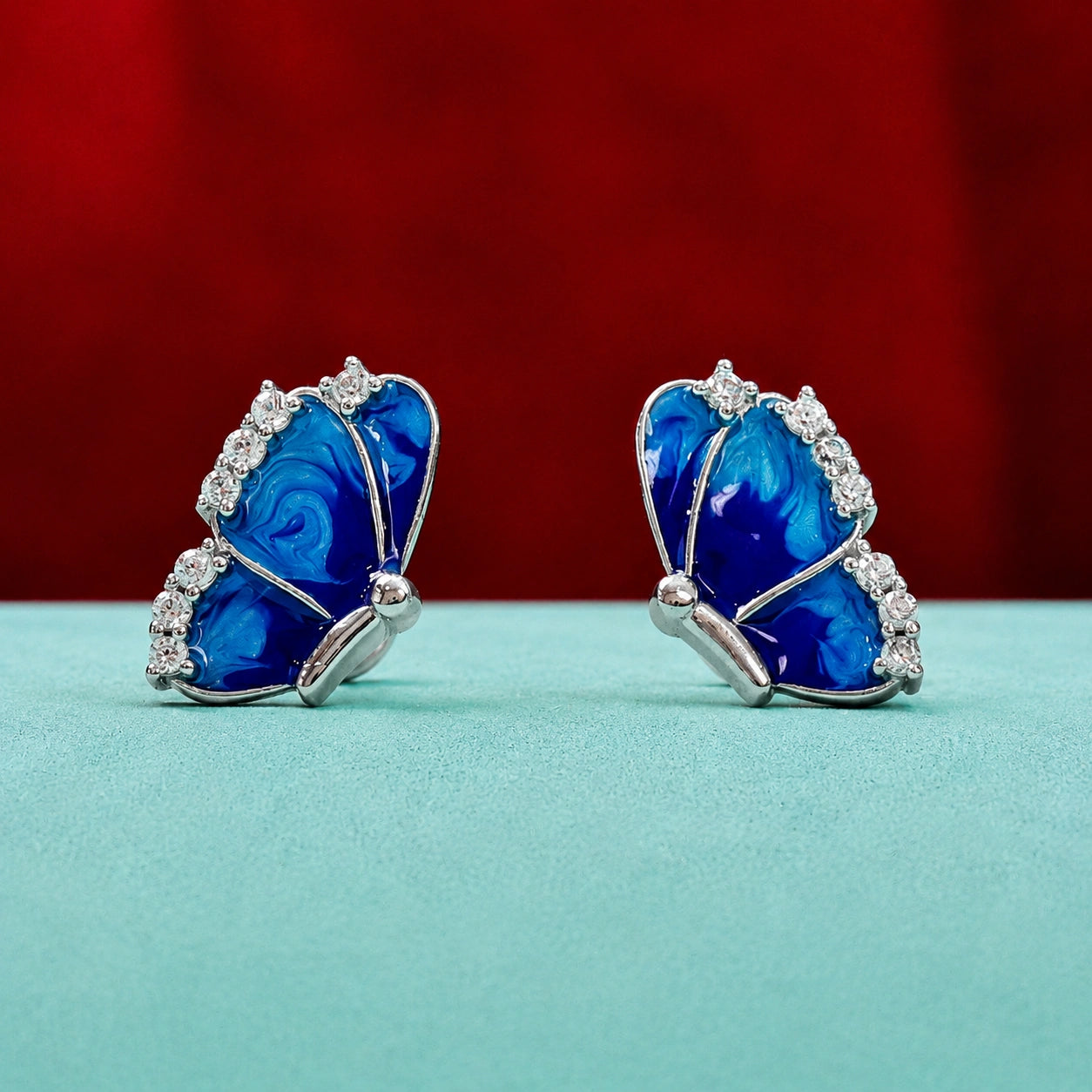 Silver Blue Wing Studs