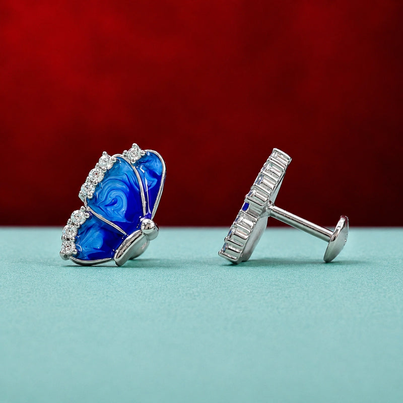 Silver Blue Wing Studs