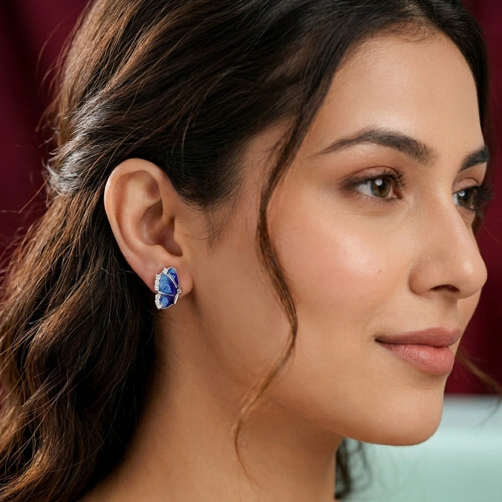 Silver Blue Wing Studs