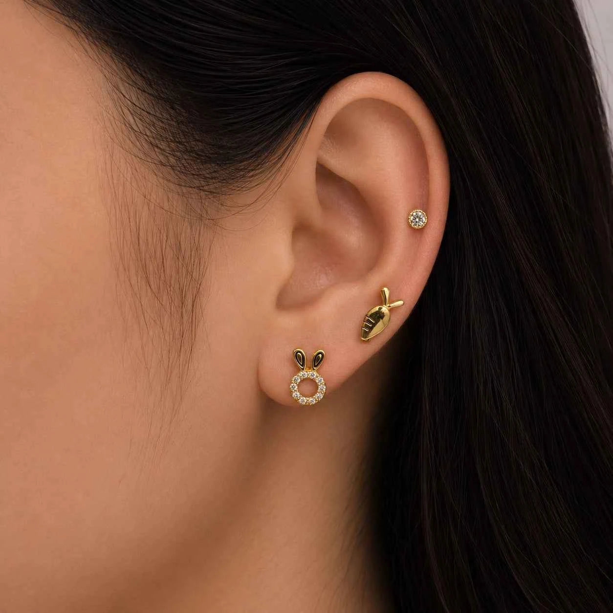 Silver Bunny & Carrot Stud Earrings