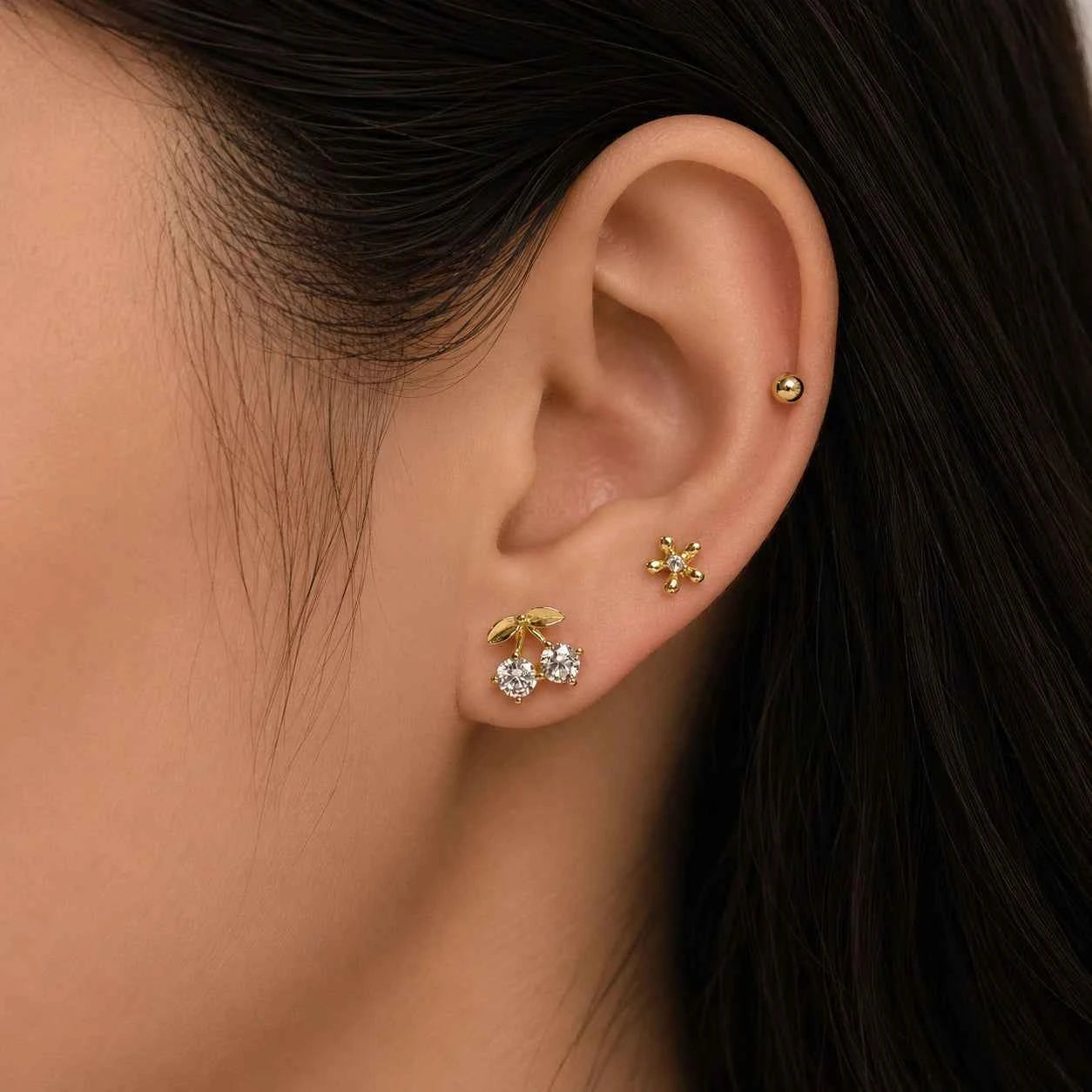 Silver Cherry Stud Earrings