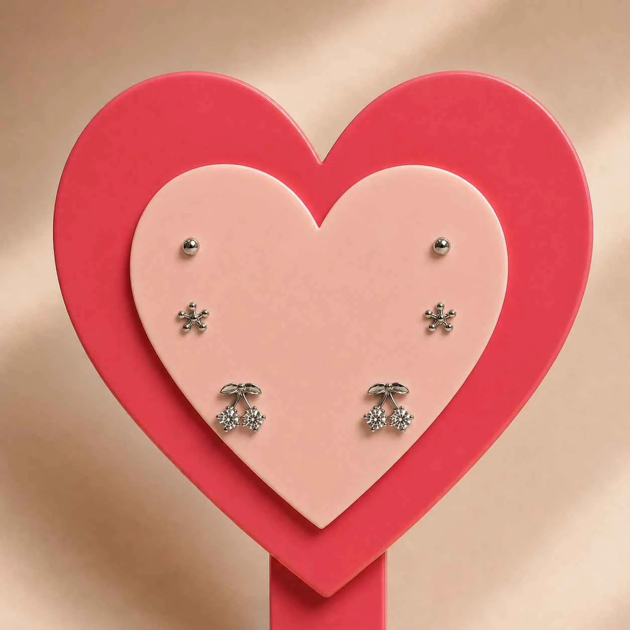 Silver Cherry & Floral CZ Stud Earrings