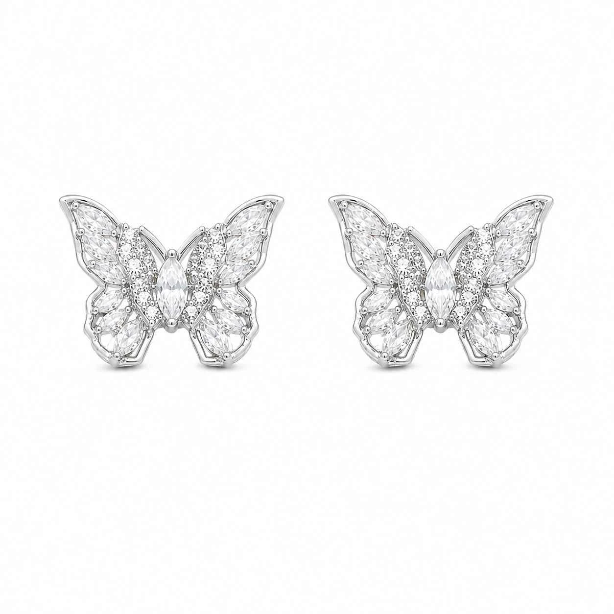 Silver Crystal Butterfly Studs