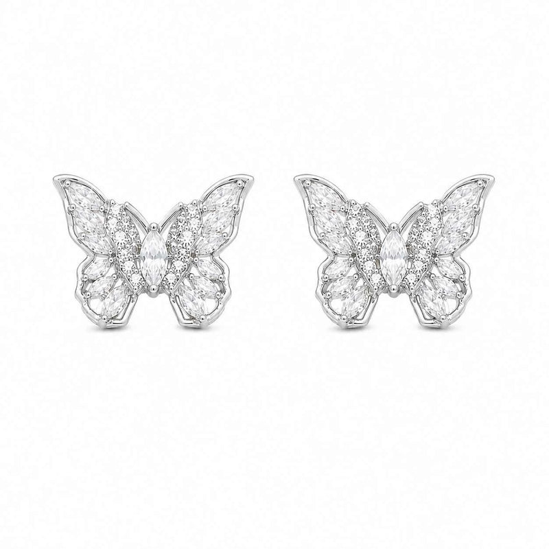 Silver Crystal Butterfly Studs