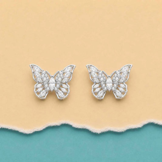 Silver Crystal Butterfly Studs