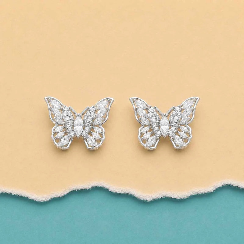 Silver Crystal Butterfly Studs