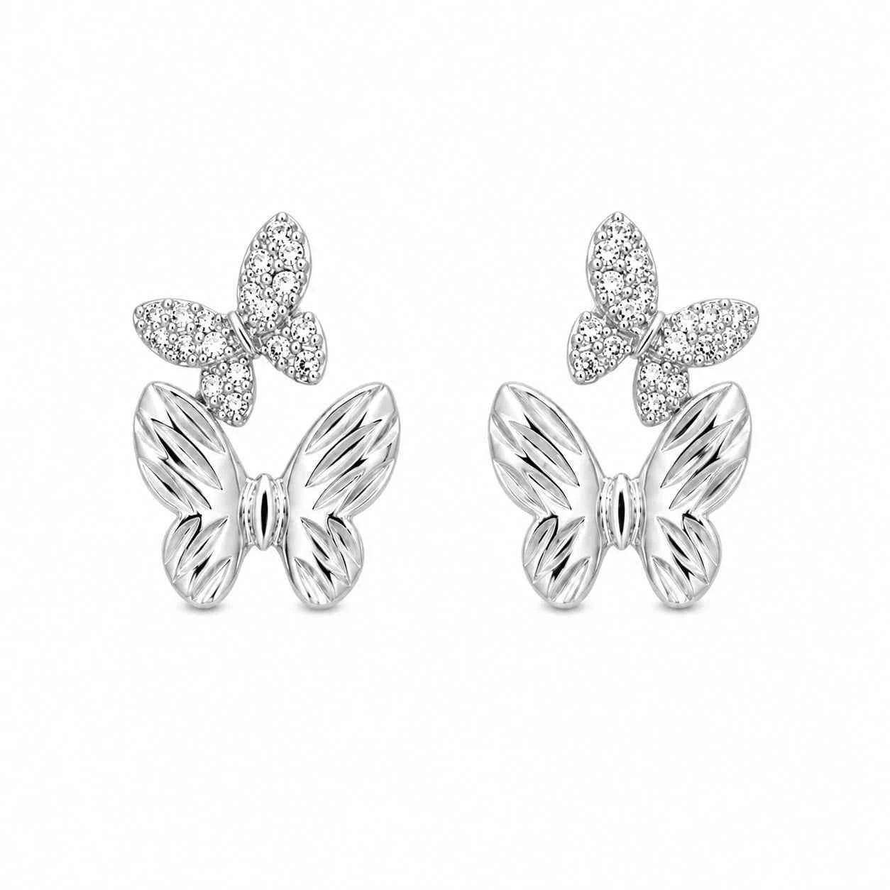 Silver Flutter Duo Butterfly Stud Earrings
