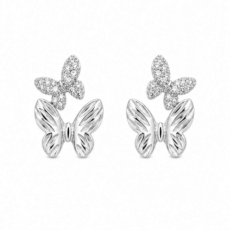 Silver Flutter Duo Butterfly Stud Earrings