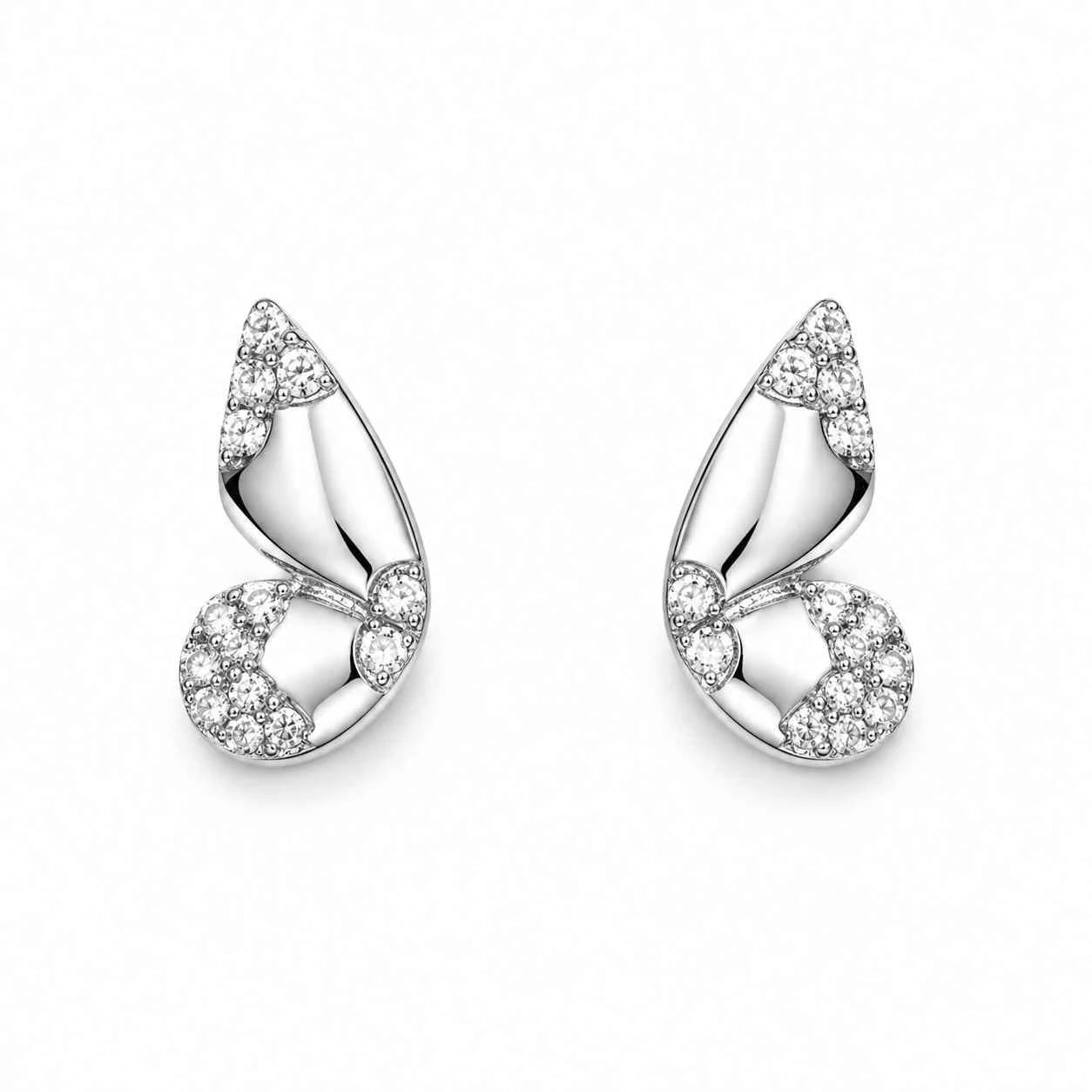 Silver Flutter Sparkle Stud Earrings