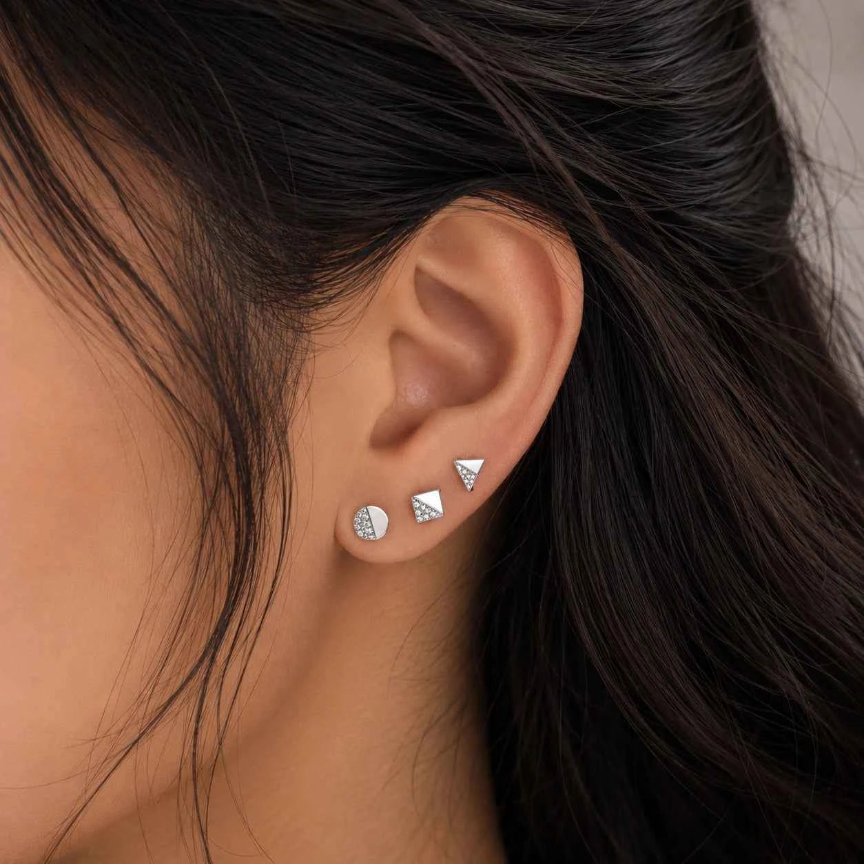 Silver Geometric Stud Earrings Set