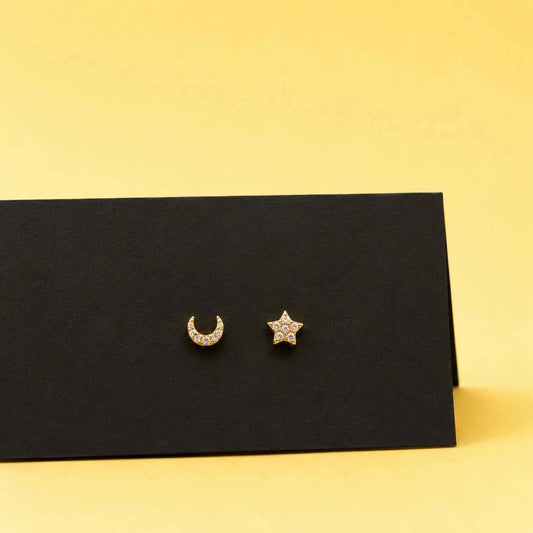 Silver Moon & Star Stud Earrings