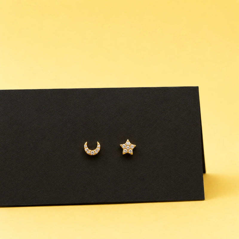 Silver Moon & Star Stud Earrings