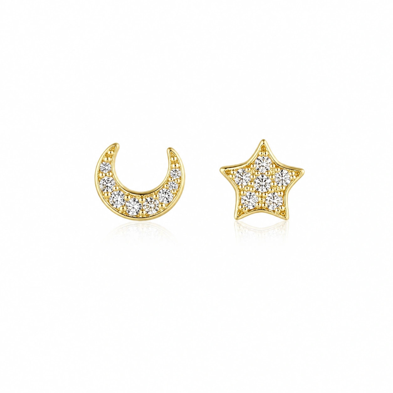 Silver Moon & Star Stud Earrings
