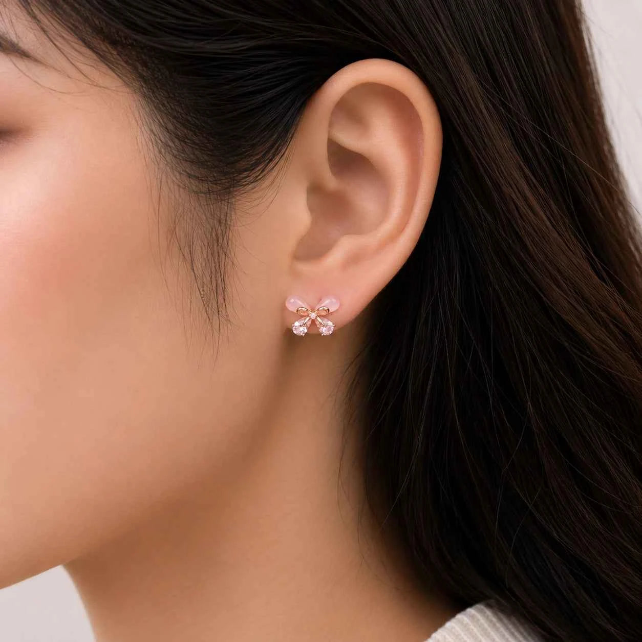 Blush Bow Butterfly Stud Earrings