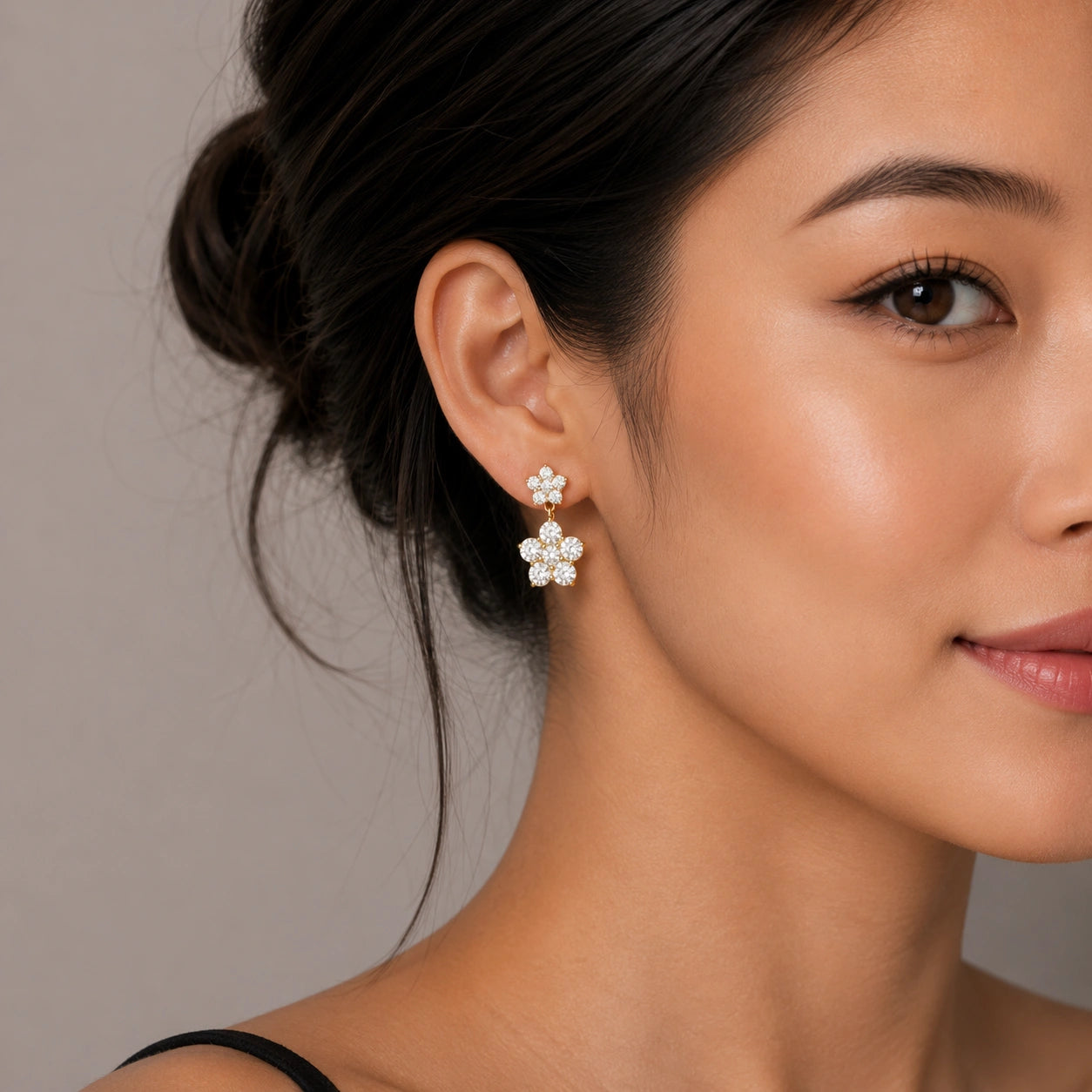 Crystal Blossom Drop Stud Earrings