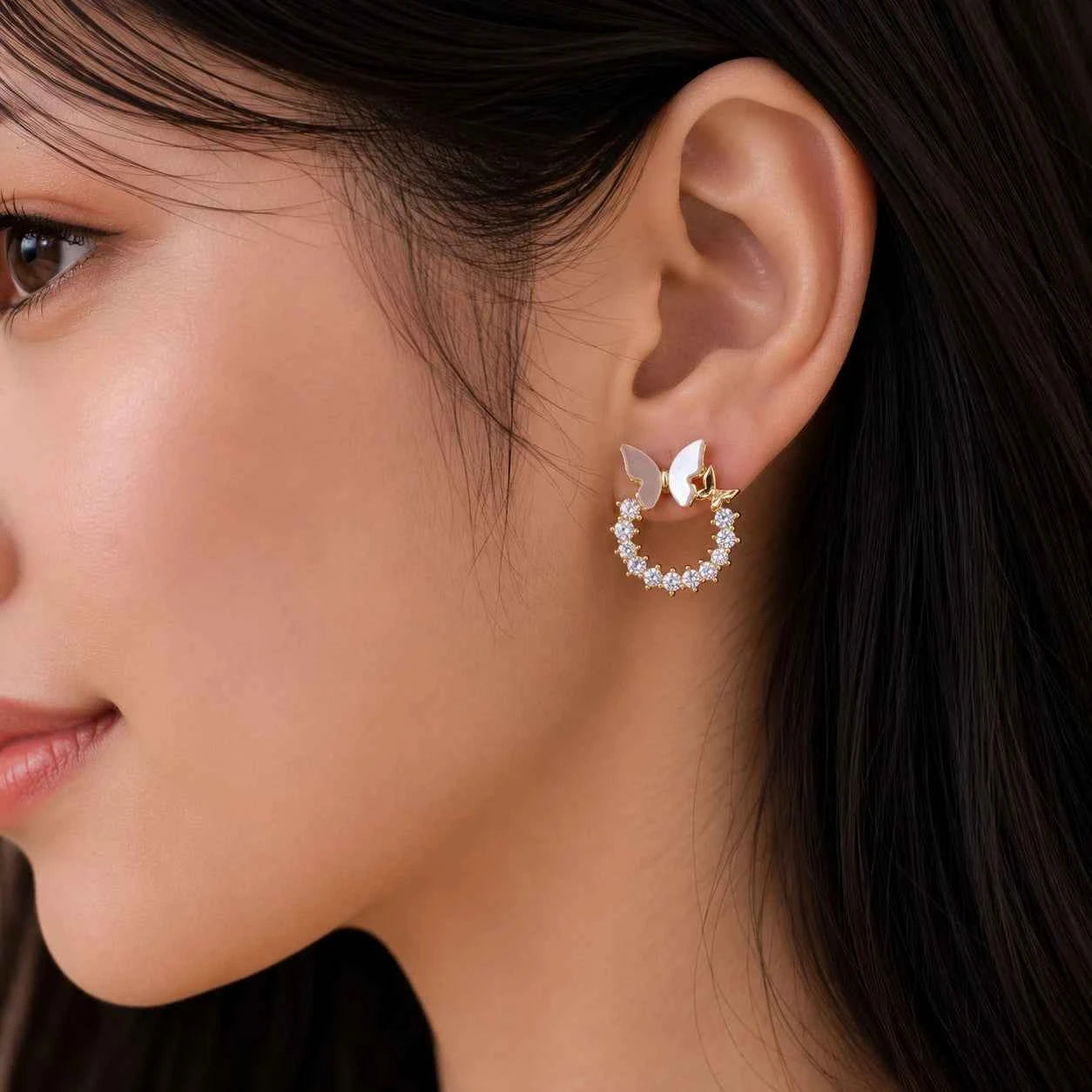 Butterfly Bloom Circle Stud Earrings