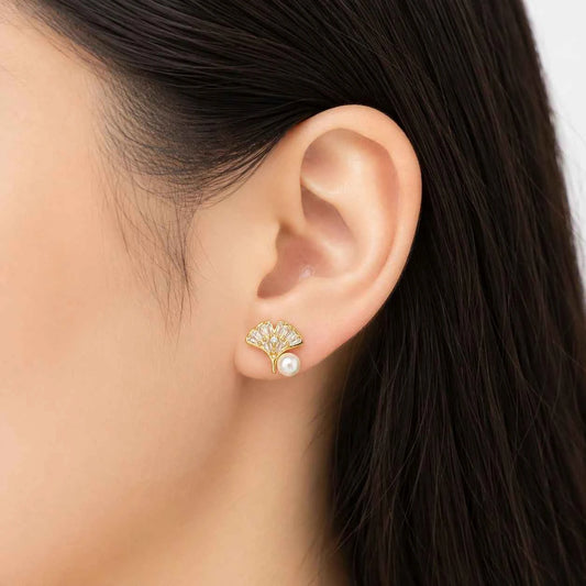 Ginkgo Pearl Stud Earrings