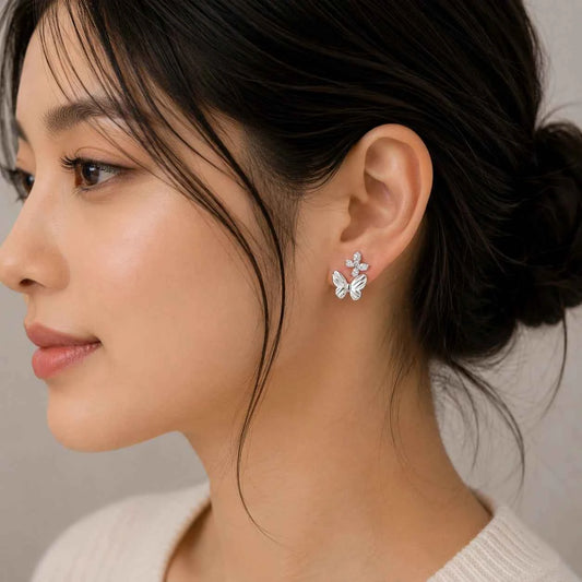 Silver Flutter Duo Butterfly Stud Earrings