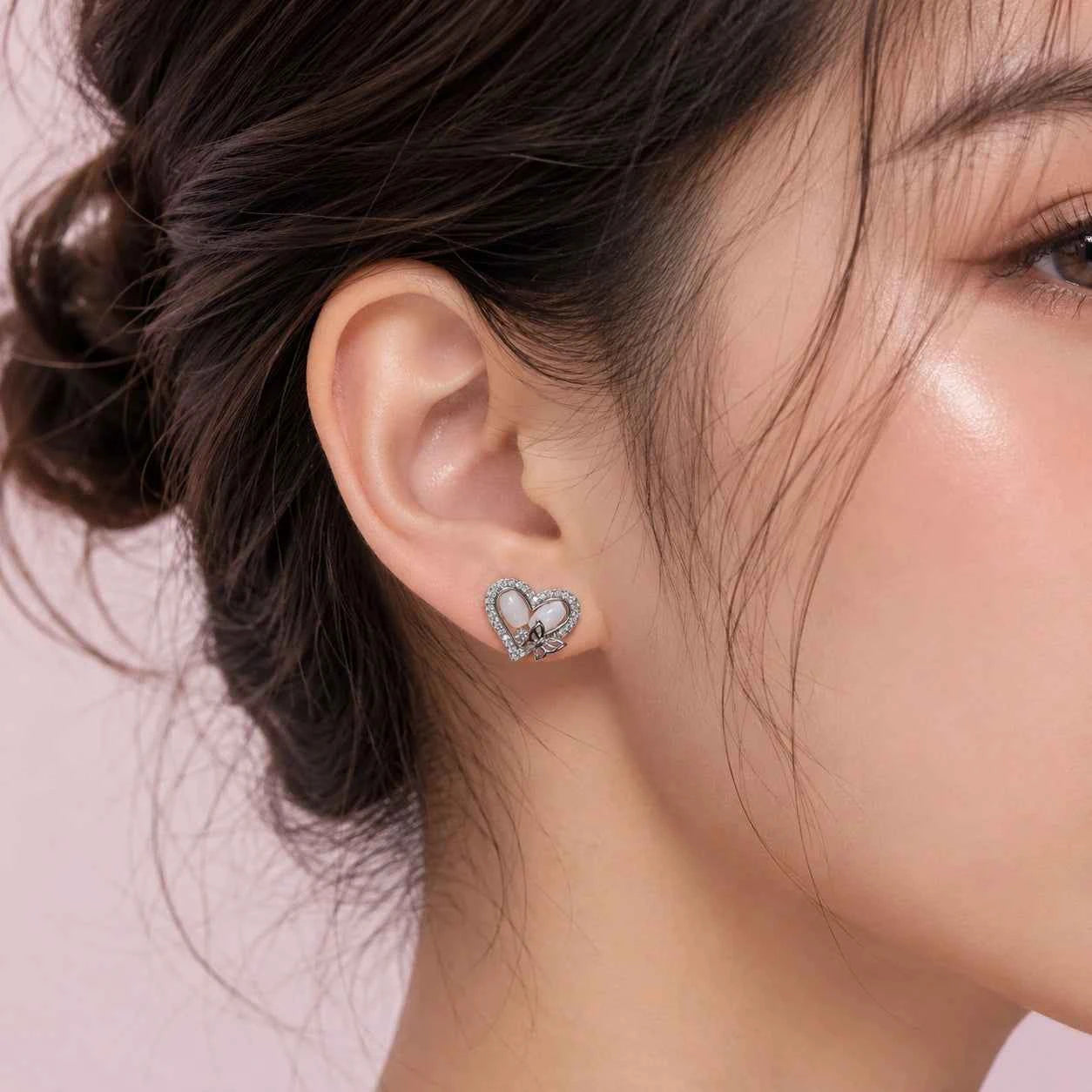 Heart Butterfly Stud Earrings - 925 Silver Jewelery