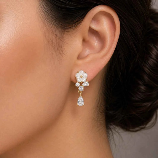 Floral Crystal Drop Stud