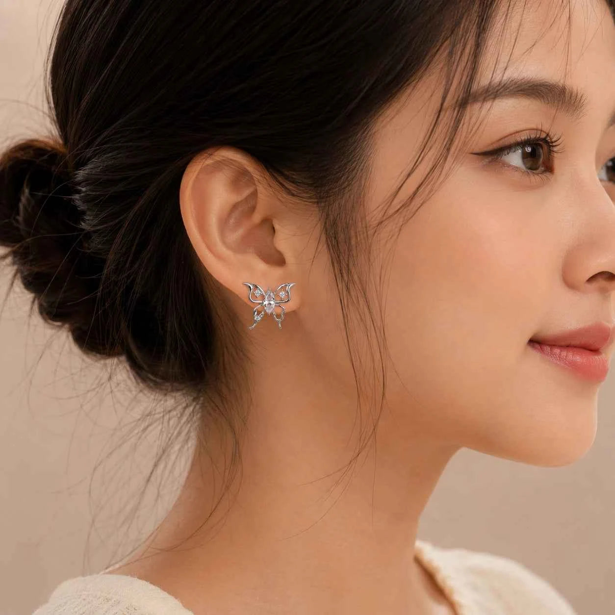 Fluttering Butterfly Stud - 925 Silver Jewelery