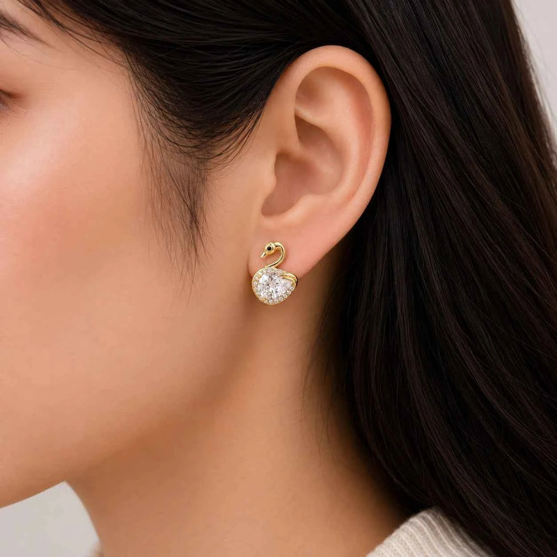 Golden Swan Sparkle Stud Earrings