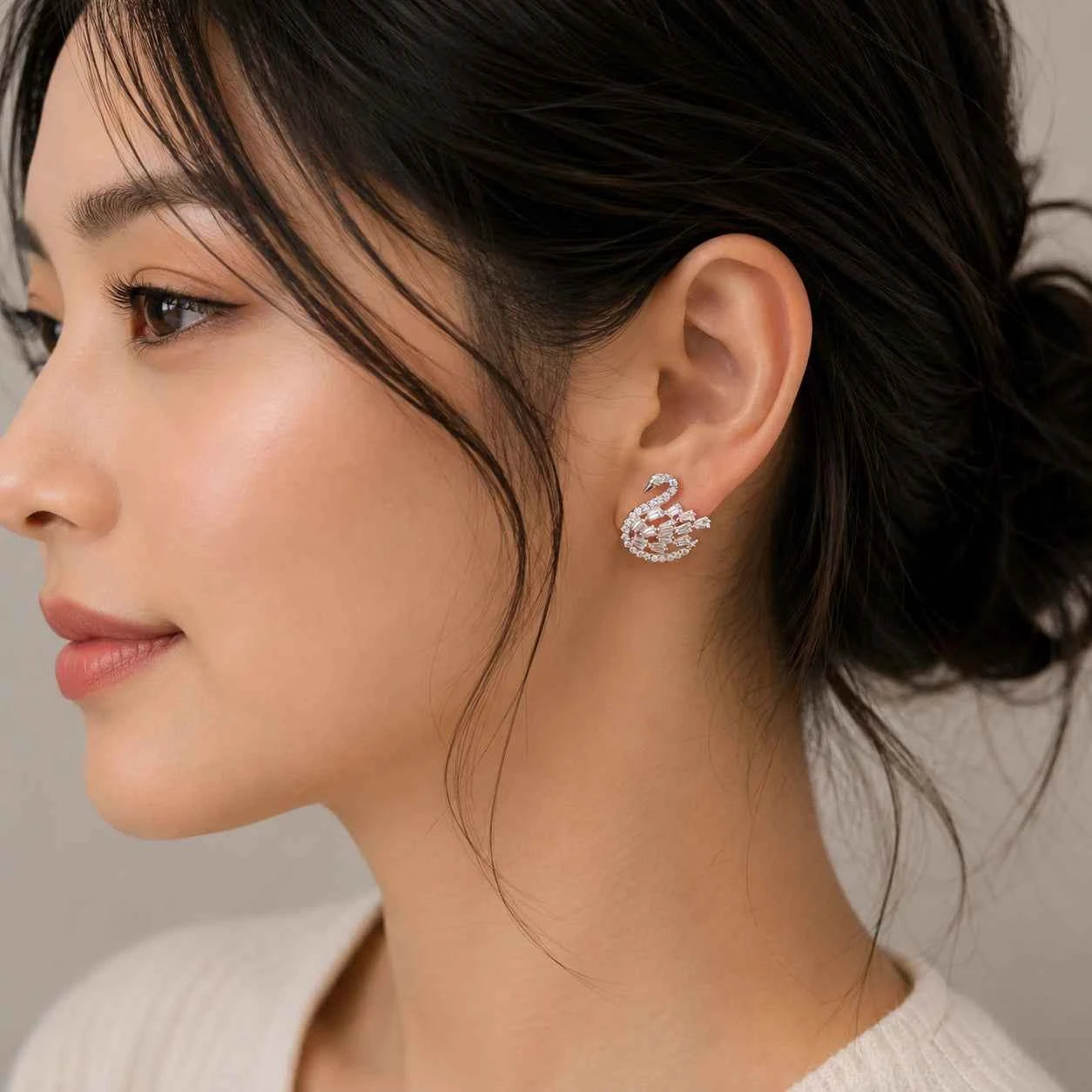 Elegant Crystal Swan Stud Earrings