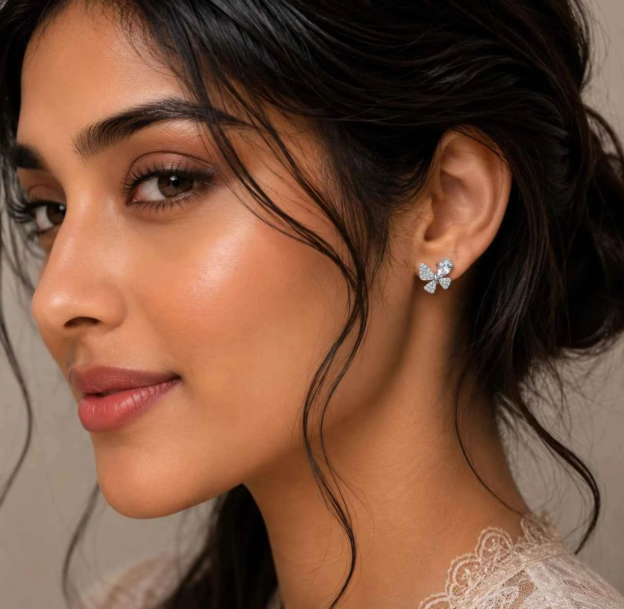 Pear Crystal Butterfly Stud