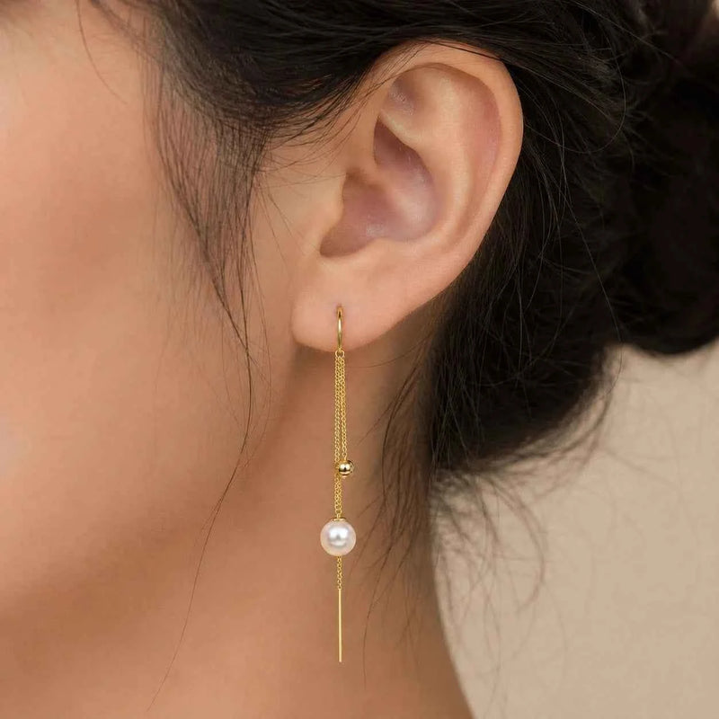 Gold Pearl Chain Drop Earrings