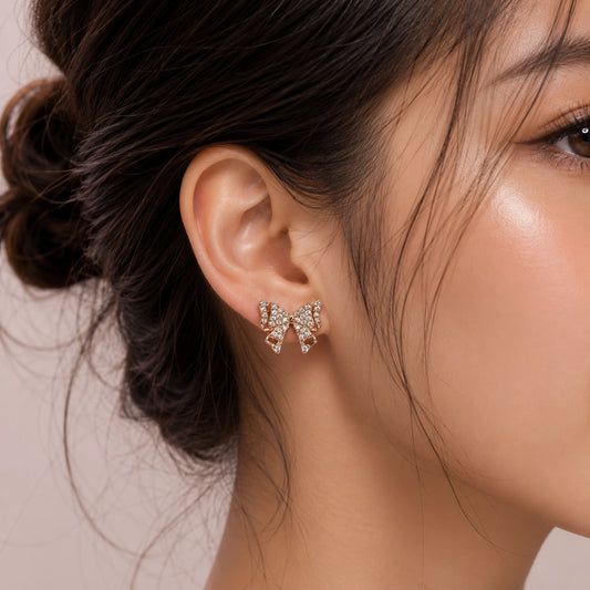 Rose Gold Bow Stud Earrings