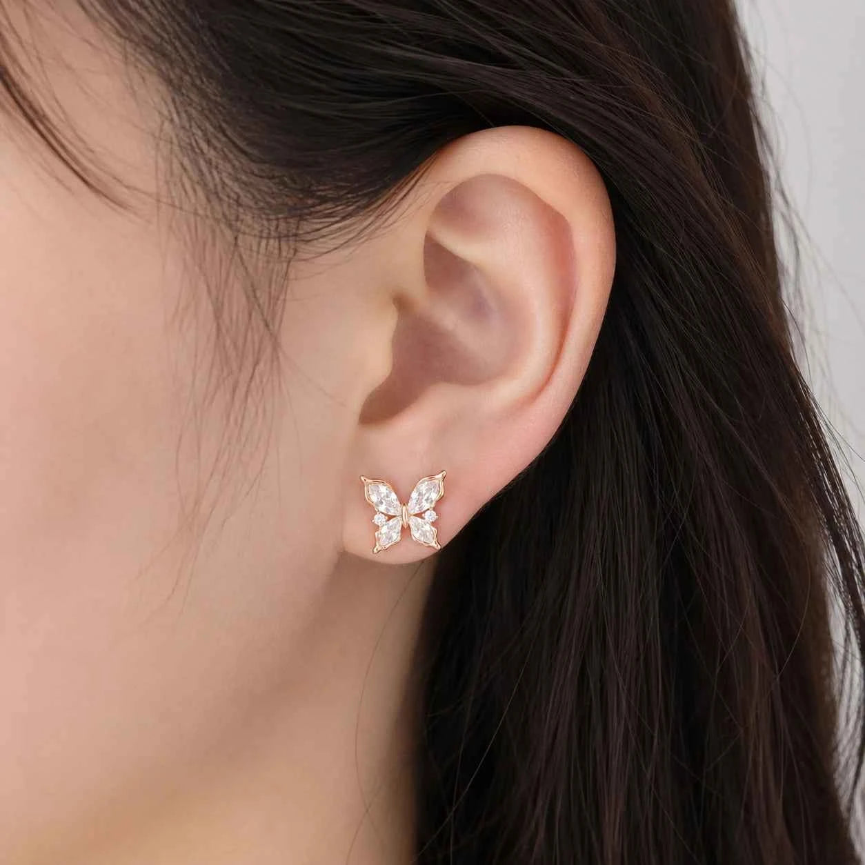 Rose Gold Butterfly Stud Earrings