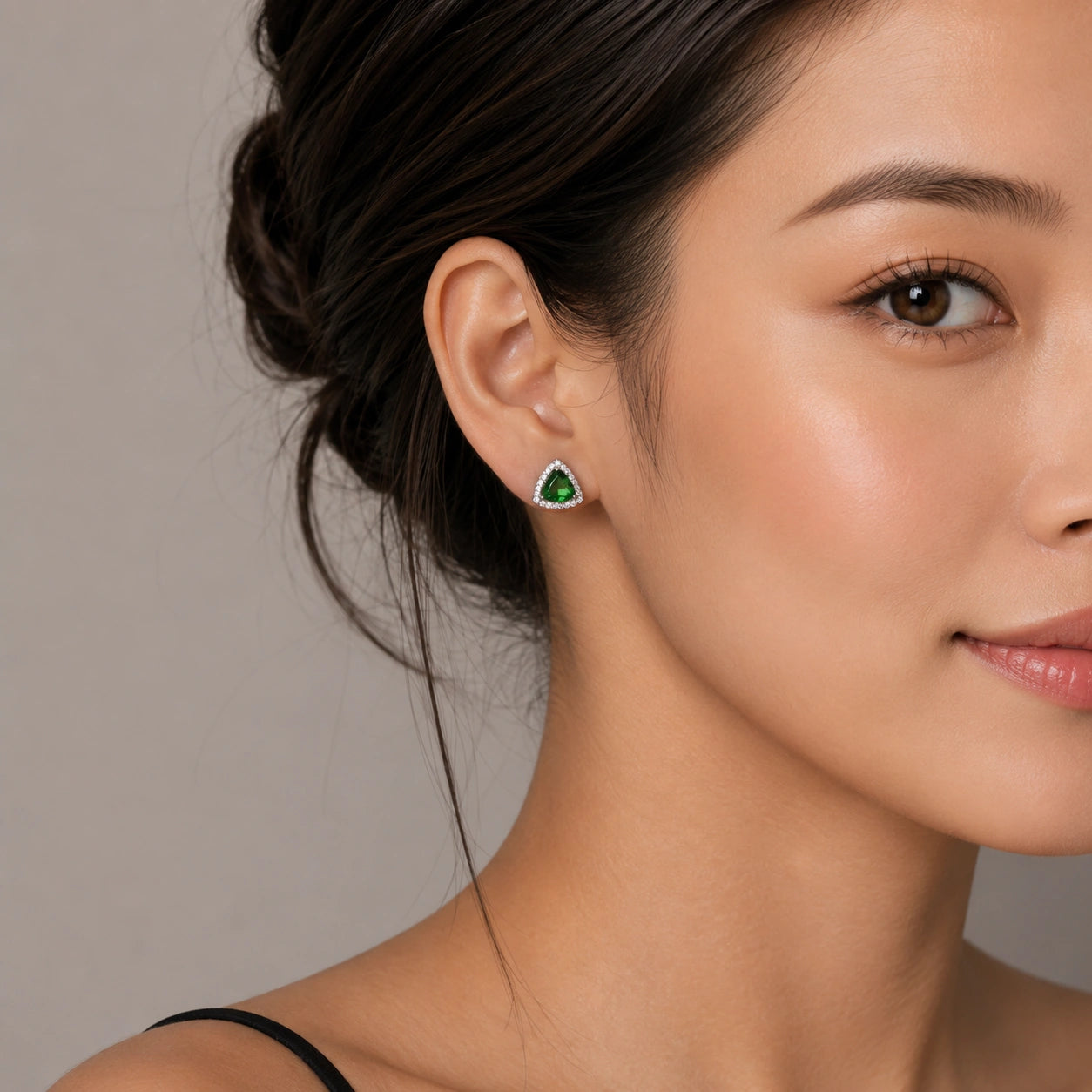 Emerald Trinity Halo Stud Earrings
