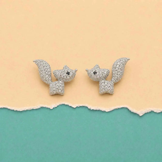 Rhinestone fox stud earrings, two matching fox-head motifs