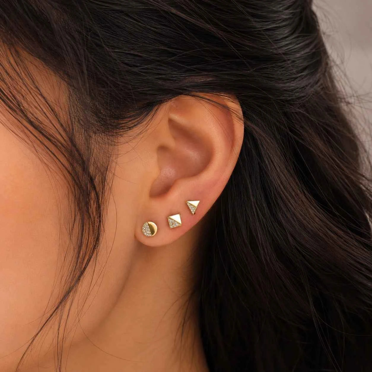 Triangle & Circle Stud Earrings Set