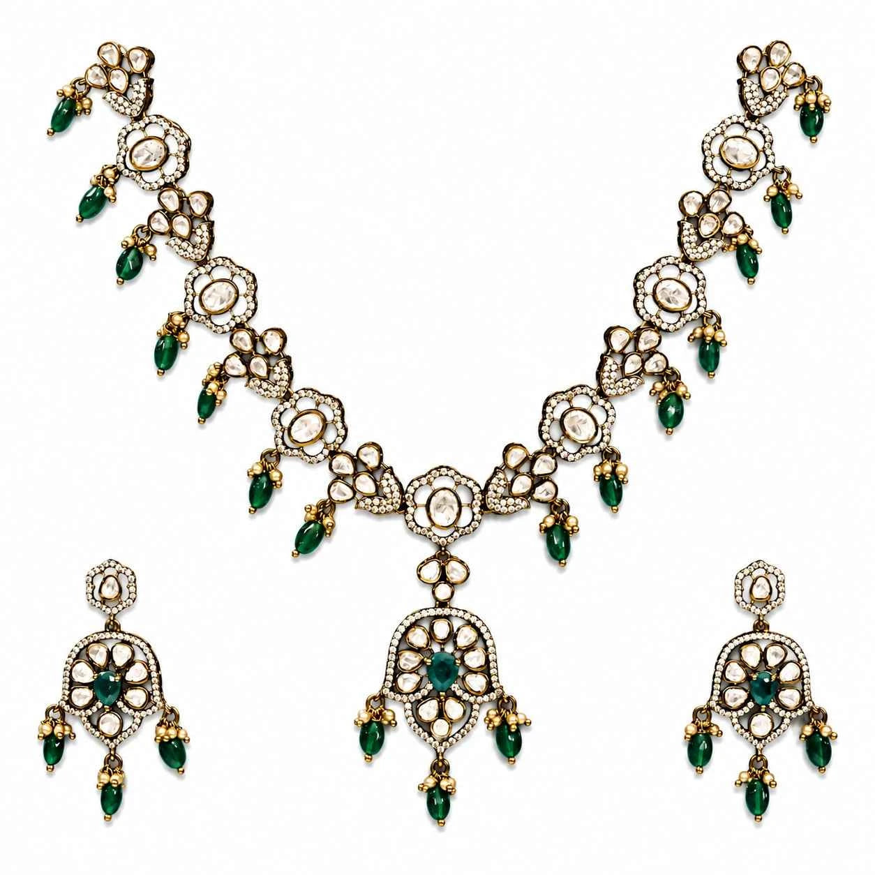 Victorian Emerald Bloom Necklace Set