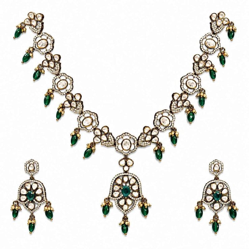 Victorian Emerald Bloom Necklace Set
