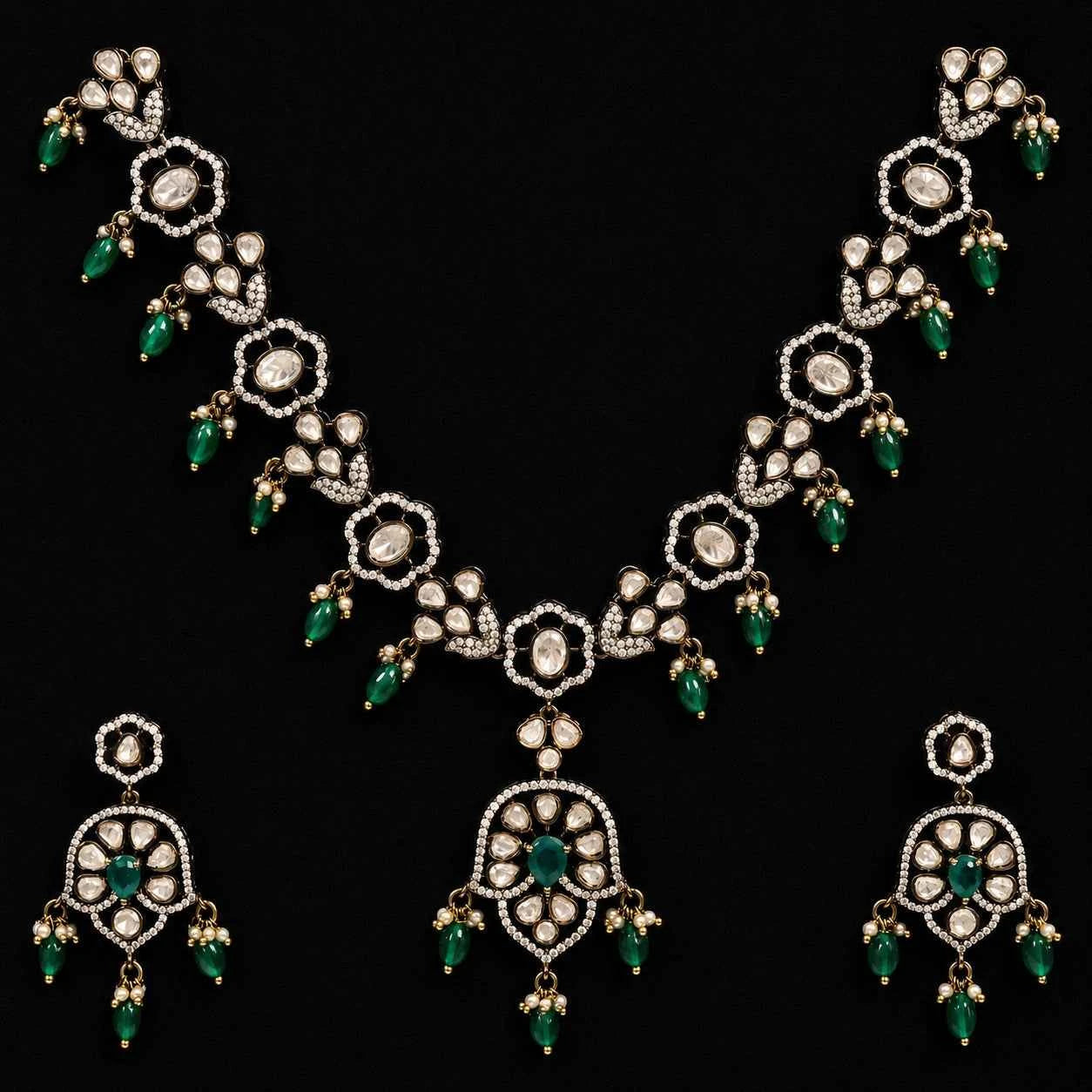 Victorian Emerald Bloom Necklace Set