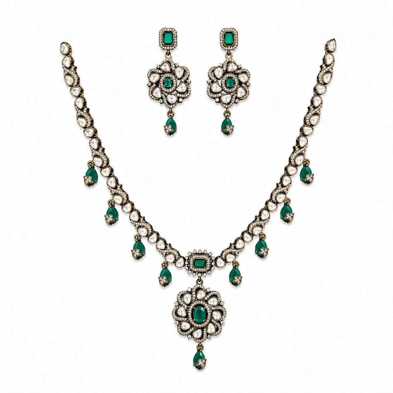 Victorian Emerald Floral Pendant Necklace Set