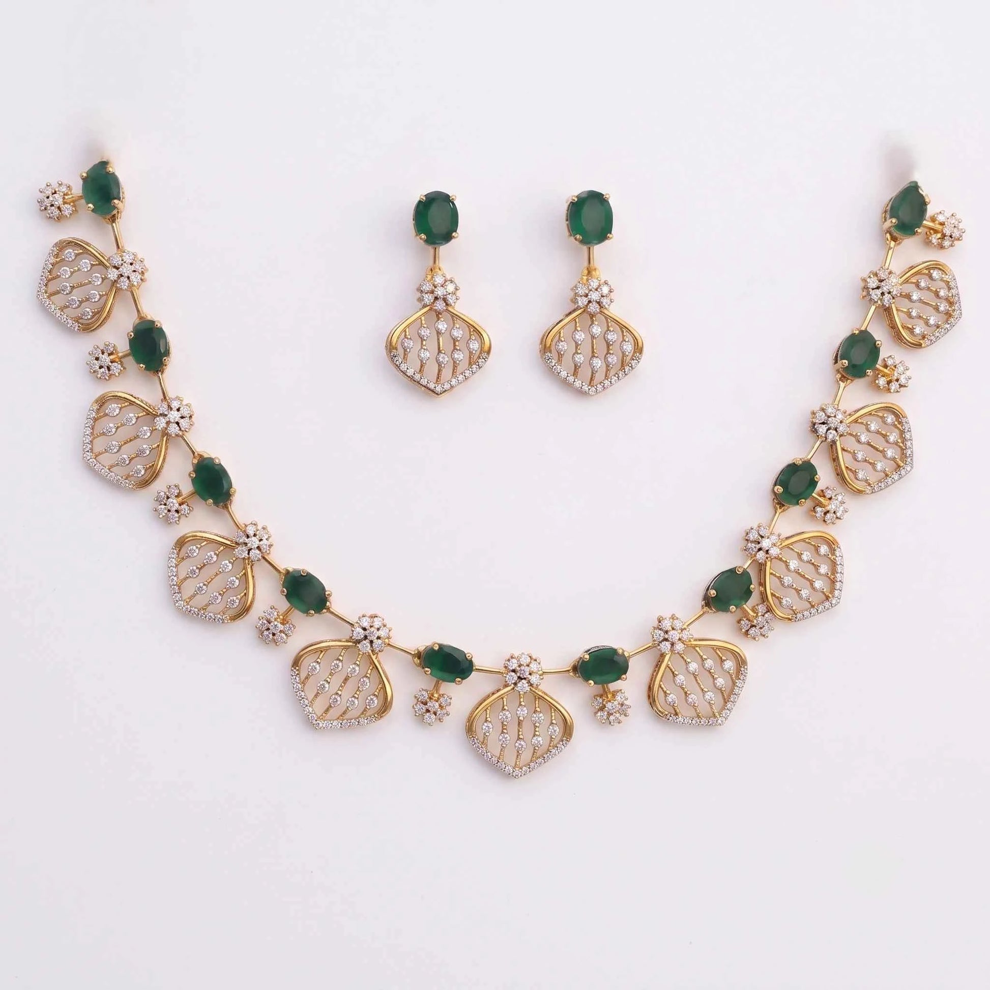 Victorian Emerald Lattice Necklace Set