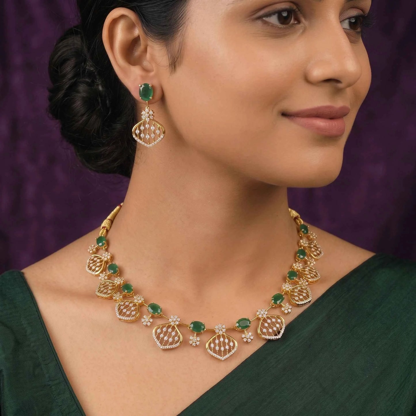 Victorian Emerald Lattice Necklace Set