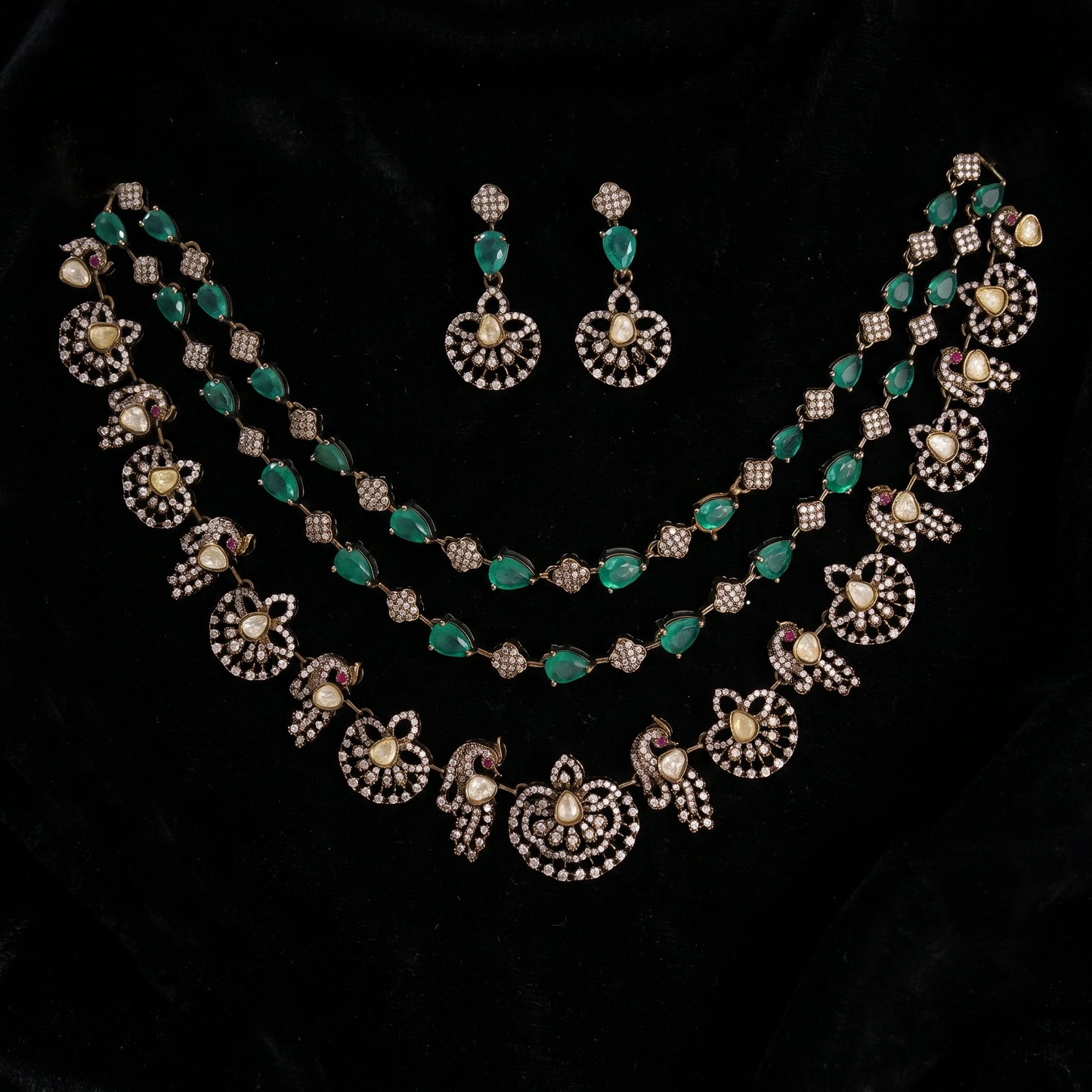 Victorian Emerald Peacock Necklace Set