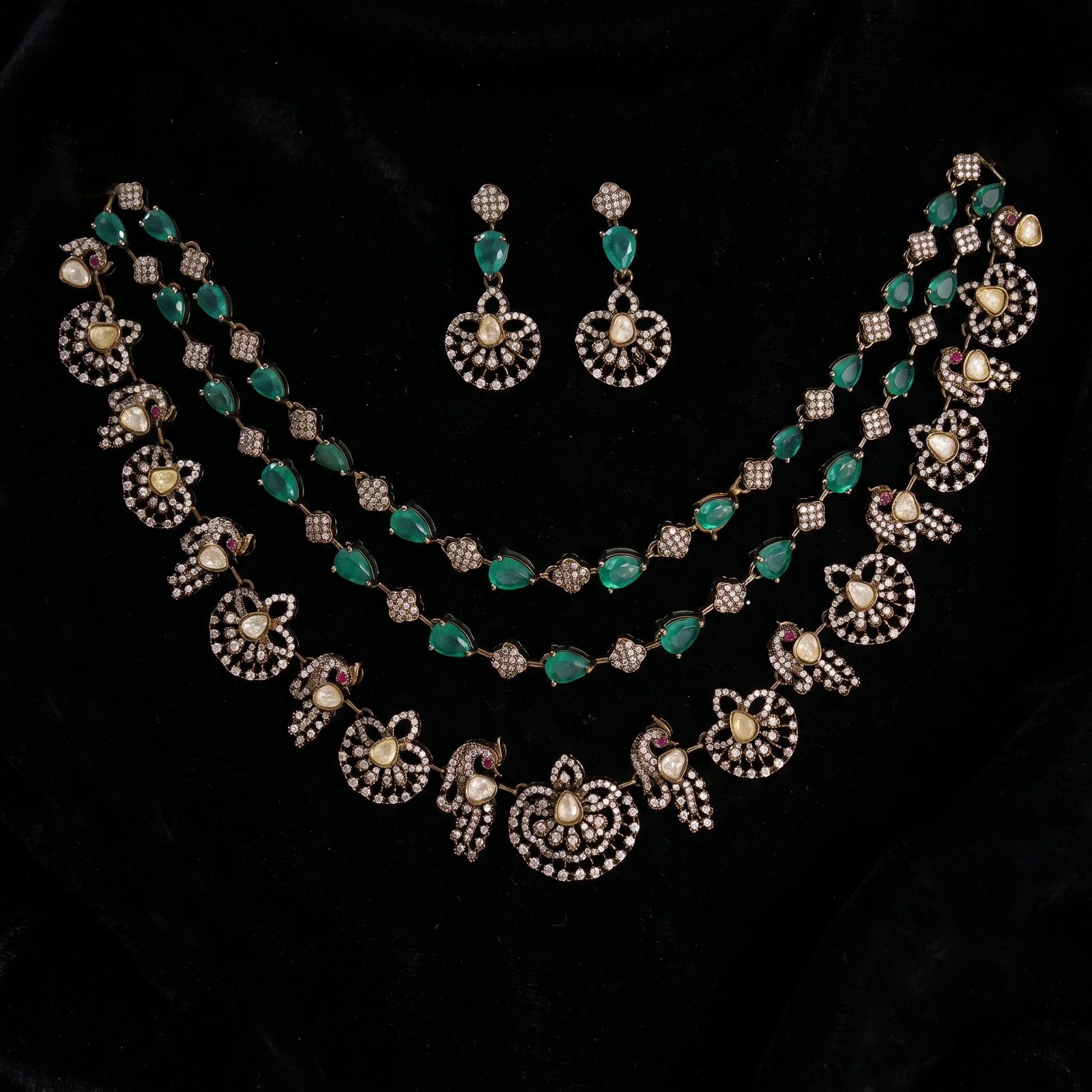 Victorian Emerald Peacock Necklace Set