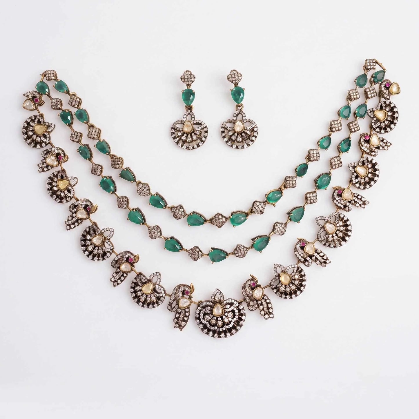 Victorian Emerald Peacock Necklace Set