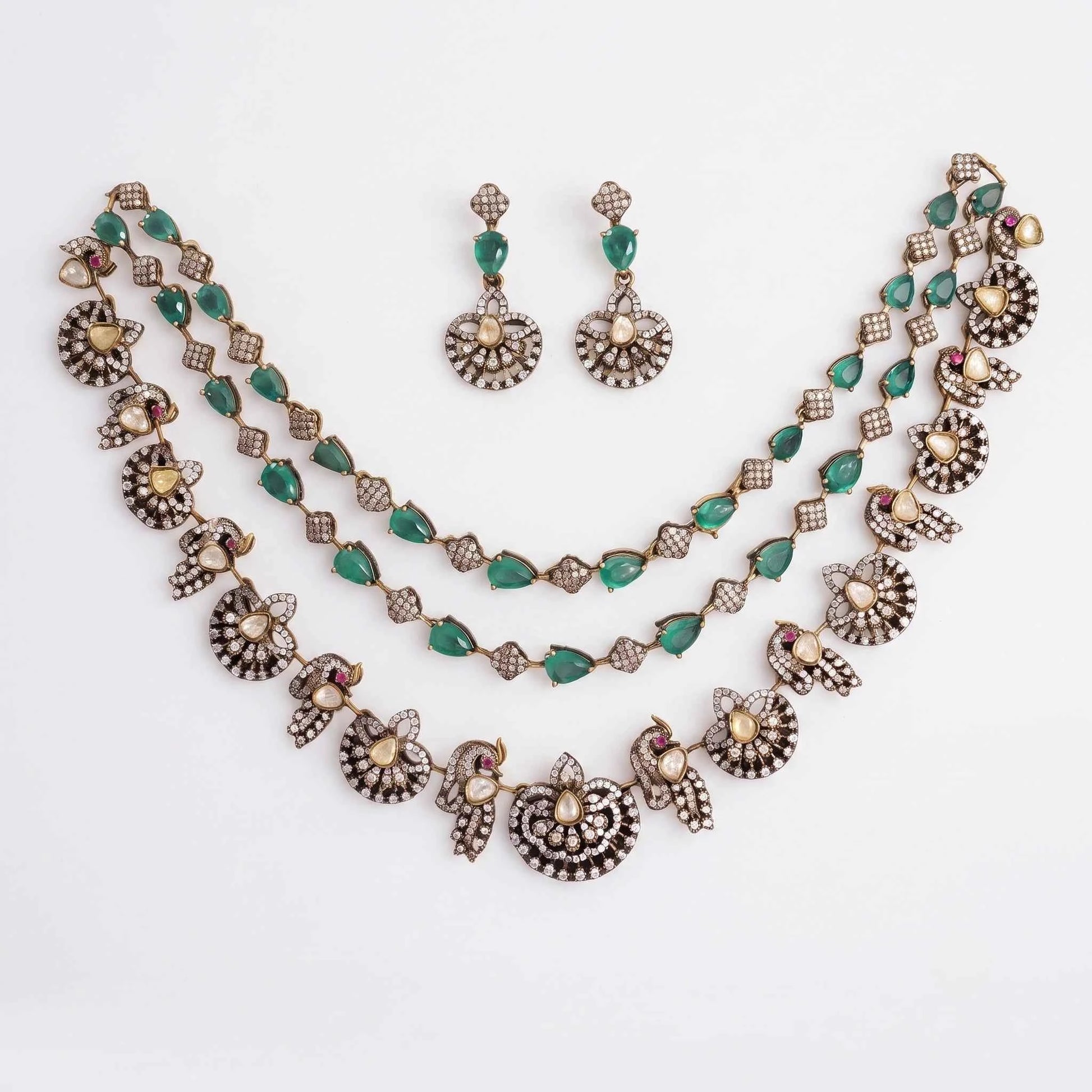 Victorian Emerald Peacock Necklace Set